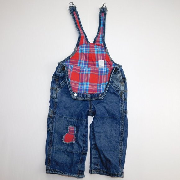 Boys 18 months Plaid Flannel lined Denim Overalls - Picture 2 of 9